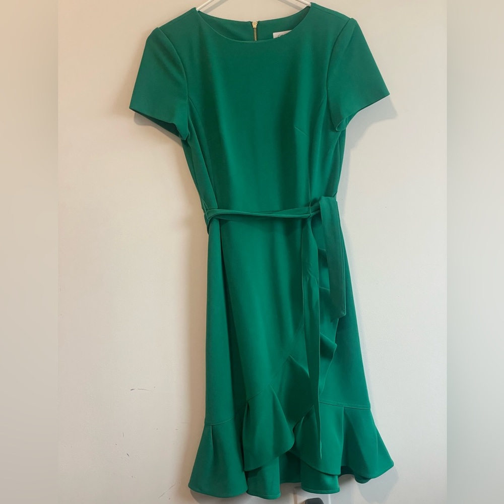 Calvin Klein Dress Ruffle Meadow Green Tulip Sz 4
